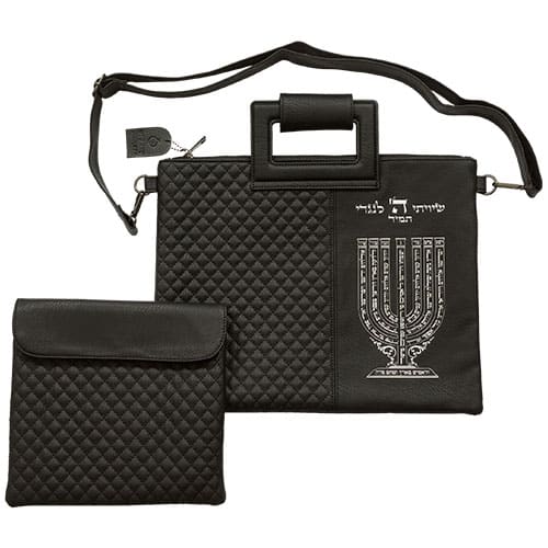 Leatherette Talit & Tefilin Set 38*31 cm - Black with Embossed Letters