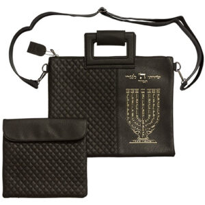 Leatherette Talit & Tefilin Set 38*31 cm - Black with Embossed Letters