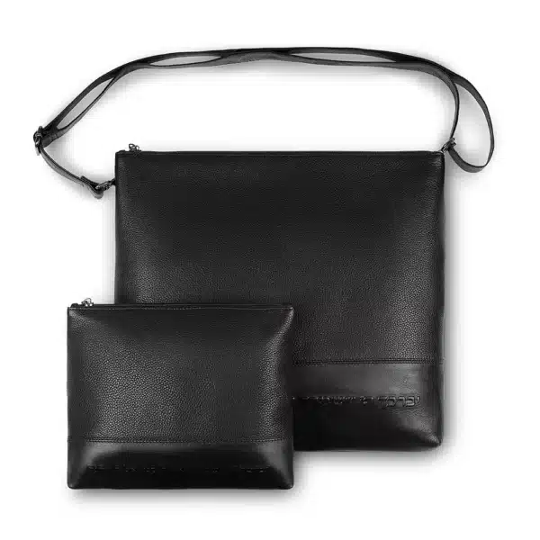 Leather Tallit & Tefillin Set 33x37 cm - Black