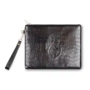 Leather Tefilin Clutch Bag with Embossed logo 26.5x20.5 cm - Black