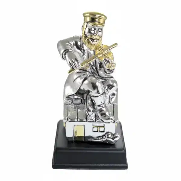 Silvered Polymer Hassidic Figurine Sits on Stage 13 cm "Fiddler on the Roof"