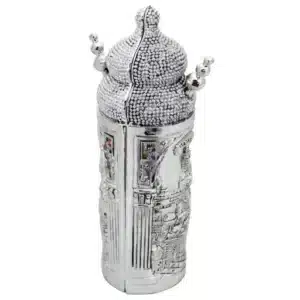 Elegant Silvered Polymer Sephardic Torah Book for Children, Laid with Choshen Stones 20x10 cm