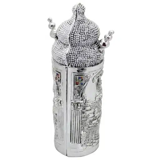 Elegant Silvered Polymer Sephardic Torah Book for Children, Laid with Choshen Stones 20x10 cm