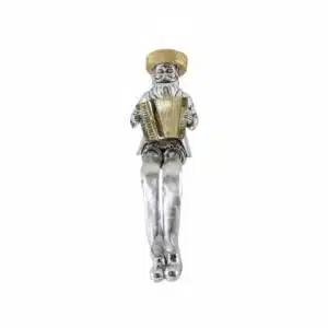 Silvered Polymer Sitting Hassidic Figurine with Cloth Legs 19 cm- Accordion Player