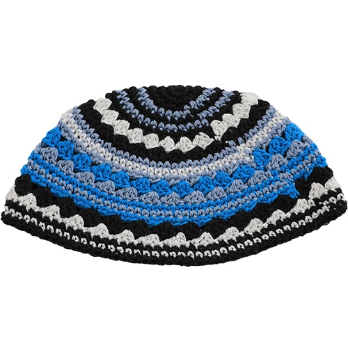 Frik Kippah 23 Cm- Turquoise, Oval, Black And White Striped Design