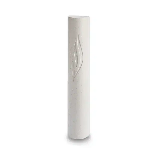 Concrete Polymer Half-Round Mezuzah Case, White Marble, 12 cm
