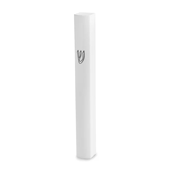 White Aluminum Mezuzah 12cm, Black Printed Shin