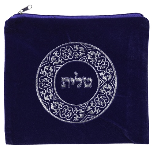 Small Velvet Tallit Cover 26*24 cm, Light Blue With Embroidery