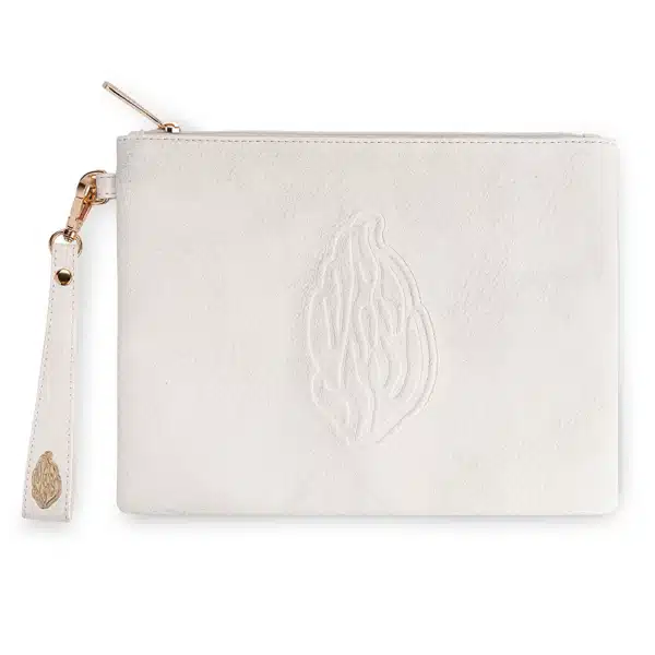 Faux Leather Tefillin Bag with Embossed Logo 26.5x20.5cm - White