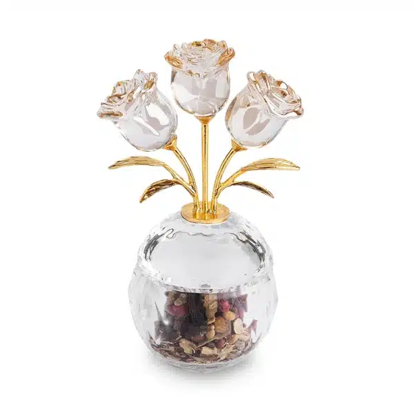 Mini Crystal "Bsamim", Round Design with Roses, Clear, Gold, 14*8 cm