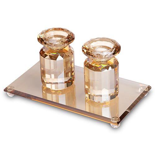 Crystal Candlesticks with Crystal Tray 23*13cm - Gold