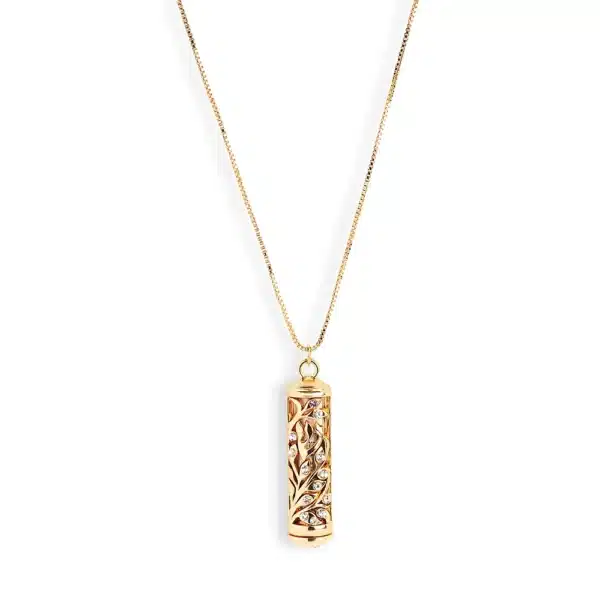 Necklace with Mezuzah Pendant "Leaves" Rose Gold 4 cm
